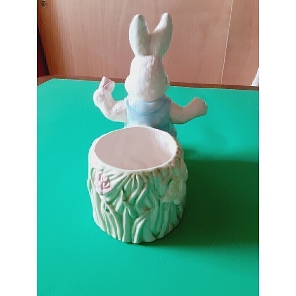 VTG Easter Planter Bunny Rabbit NEW HOLLAND FLORAL Ceramic 7" Flower Vase Decor - Picture 6 of 11